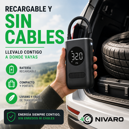 Compresor Portátil para Neumáticos — Evita Quedarte con un Neumático Bajo.