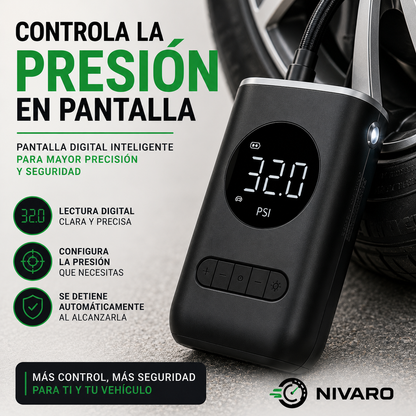 Compresor Portátil para Neumáticos — Evita Quedarte con un Neumático Bajo.